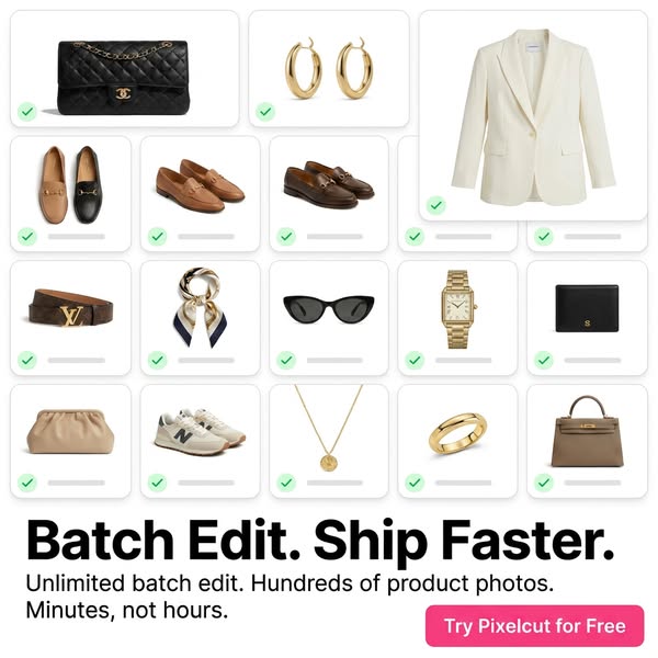 This ad for Pixelcut highlights the app's ability to batch edit and ship product photos faster.