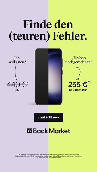 This ad compares the price of a new phone to a refurbished phone from Back Market, highlighting the savings potential.