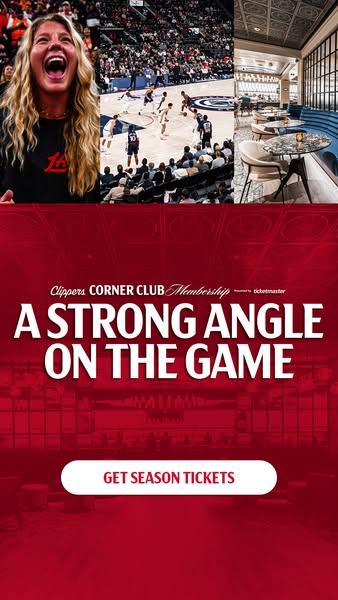 This image ad promotes the Clippers Corner Club Membership, inviting viewers to 'Get Season Tickets' and enjoy &