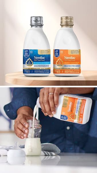 This ad features Similac 360 Total Care infant formula. The ad displays two bottles of the formula and a woman pouring t