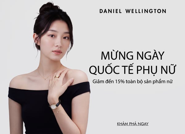 This ad for Daniel Wellington promotes a 15% discount on women's products for International Women's Day. It feat