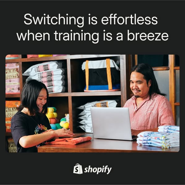 This image ad showcases Shopify as an easy to switch to platform when onboarding and training new employees and learning