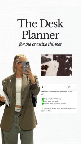 An image ad that features a woman in front of a white background, holding papers and her cellphone in a mirror selfie po