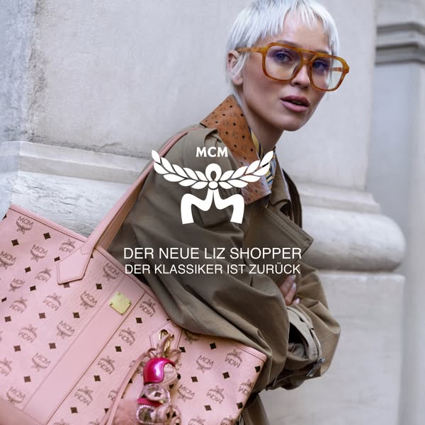 This ad showcases the MCM brand and its Liz Shopper bag, emphasizing the return of a classic design. The ad features a w