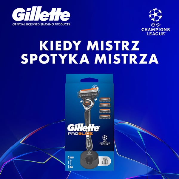 This ad showcases Gillette's ProGlide razor and its partnership with the UEFA Champions League. It aims to appeal to
