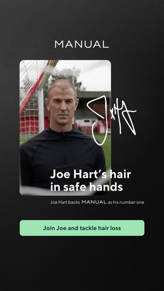 An endorsement ad featuring Joe Hart for Manual hair loss treatment.