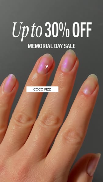 This image ad promotes a Memorial Day Sale offering up to 30% off nail polish. It features a close-up of a hand with iri