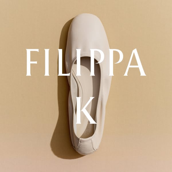 This ad showcases a single dress shoe from Filippa K. The product image is the primary focus, with the brand name overla
