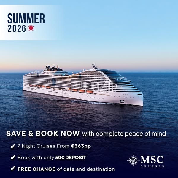 This ad for MSC Cruises promotes their 7-night cruises starting from €363 per person. The ad features a large cruise shi