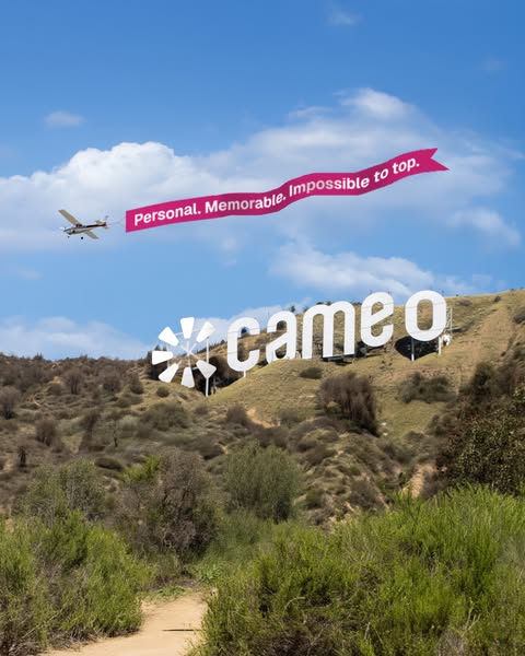 This ad promotes Cameo as the best gift to give someone and makes a play on the Hollywood sign to emphasize it.