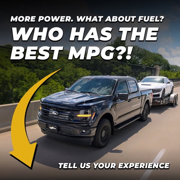 The ad asks viewers what vehicle has the best MPG. The ad is promoting Ford's vehicle power.