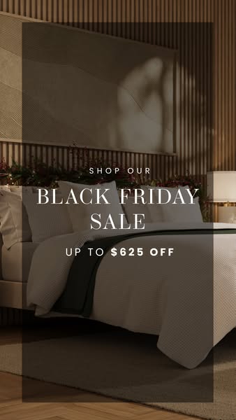 This image ad promotes a Black Friday sale on bedding. The ad features a bedroom scene with a made bed and the text &quo