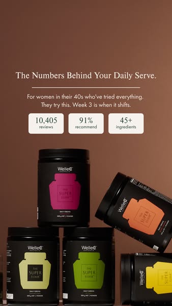 The ad is for Welles Super Elixir. The ad includes the numbers behind the daily serve of the super elixir and states tha