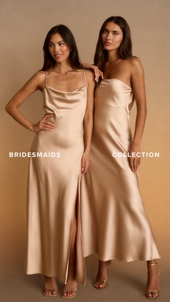 An ad featuring two women modeling dresses from the Bridesmaids Collection.