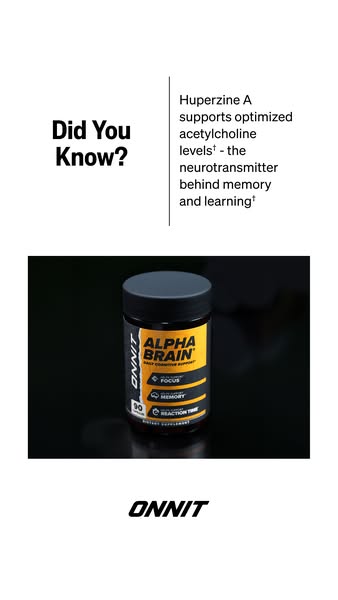 This image ad for Onnit's Alpha Brain supplement uses a 'Did You Know?' hook to introduce the benefit of Hup
