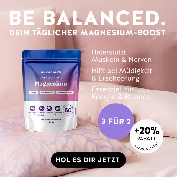 This image ad promotes Bears with Benefits Daily Essentials Magnesium supplement with claims it supports muscles and ner