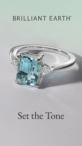 This ad focuses on the brand's jewelry, specifically a ring, that is set against a gradient background. The text enc