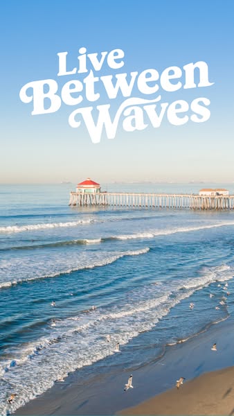 This image ad features an eye-level landscape photo of a beach with a pier, meant to evoke a sense of calm and peace. Th