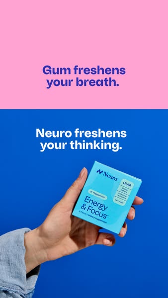 This ad for Neuro gum compares the product's refreshing effect on thinking to the way standard gum freshens breath. 