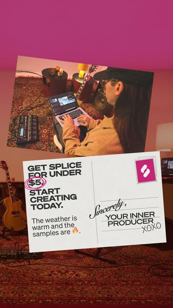 This ad promotes Splice's subscription service for under $5. The ad shows a music producer using Splice on a laptop 