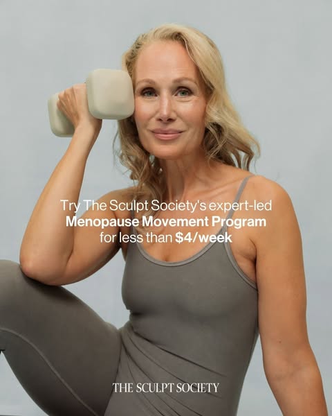 This image ad promotes The Sculpt Society's expert-led Menopause Movement Program, highlighting its affordability at