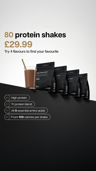Ad for THE PROTEIN WORKS featuring a product presentation of their protein shake mix. The ad includes product attributes