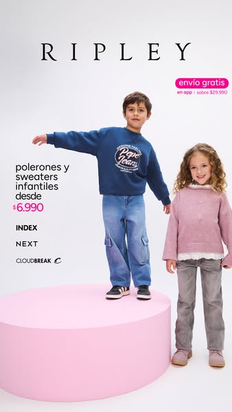 This image ad from Ripley showcases a range of children's sweaters and sweatshirts, highlighting affordability and b