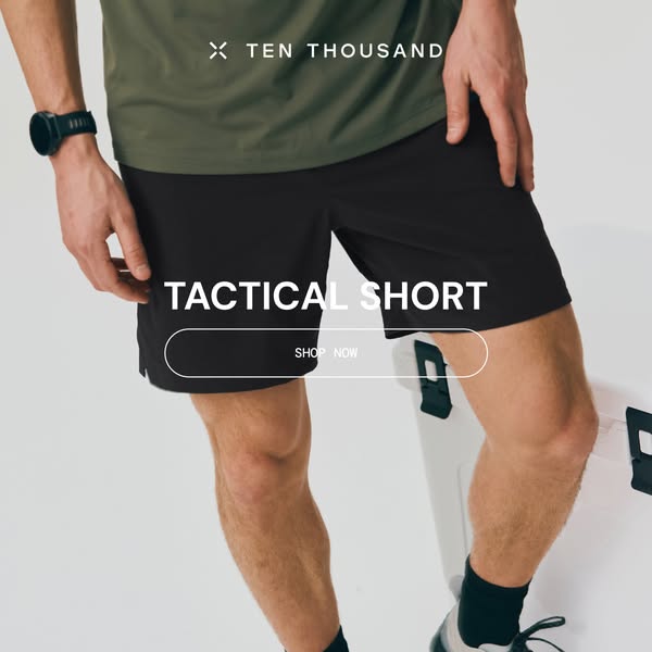 This ad features a man wearing the Ten Thousand Tactical Short. The ad features the product's name and has a shop no