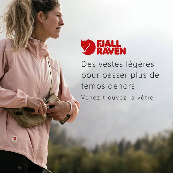 This ad features a woman outdoors, wearing a Fjallraven jacket and belt bag. The ad encourages viewers to find their own