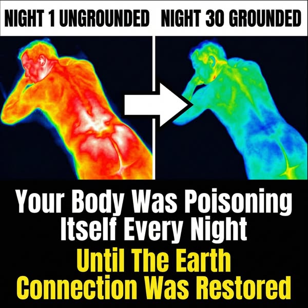 This image ad shows a side-by-side thermal scan of a person's body, comparing the "ungrounded" state with 