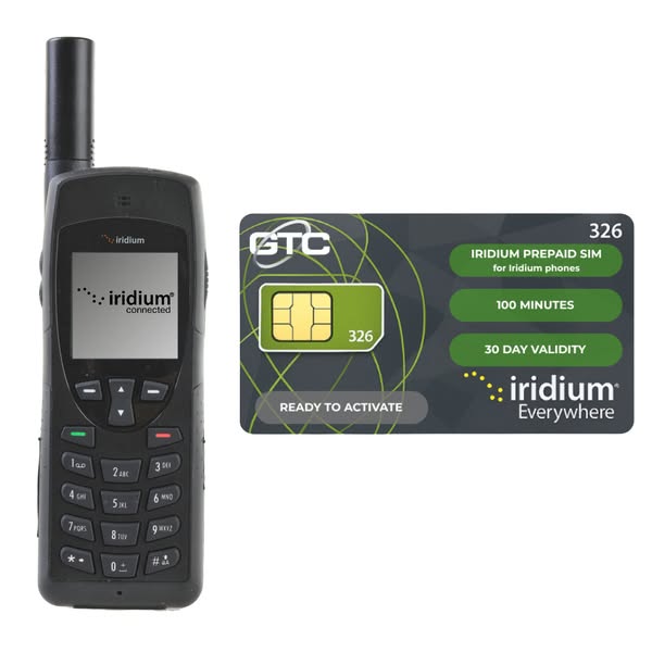 An image showing an Iridium satellite phone and a prepaid SIM card.