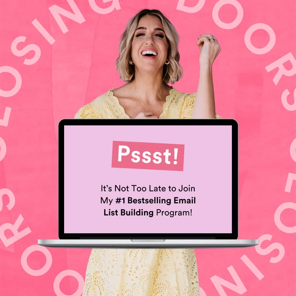 This ad promotes a #1 bestselling email list building program, featuring a woman in front of a laptop that contains info