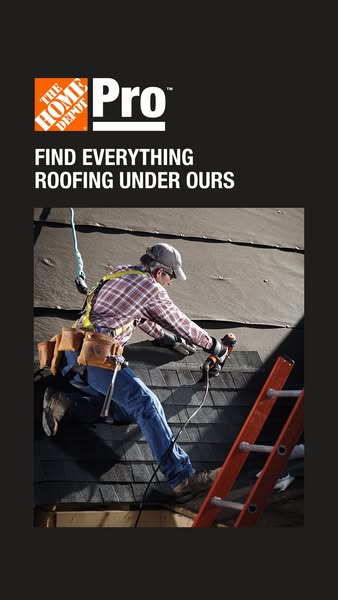 This ad for The Home Depot Pro features an image of a contractor on a roof and informs the viewer that they can find eve