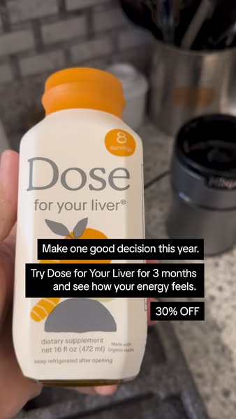 This ad promotes Dose for Your Liver, a dietary supplement, highlighting its potential to improve energy levels. It feat