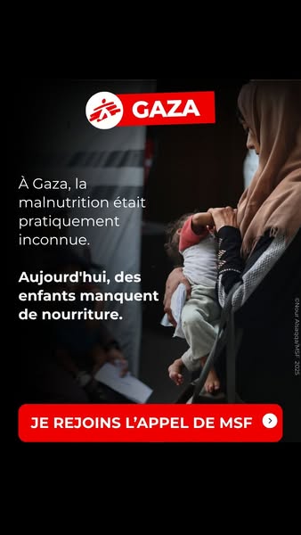 The ad by Gaza brings attention to the lack of nutrition in Gaza. The ad shows an image of a person holding a child and 