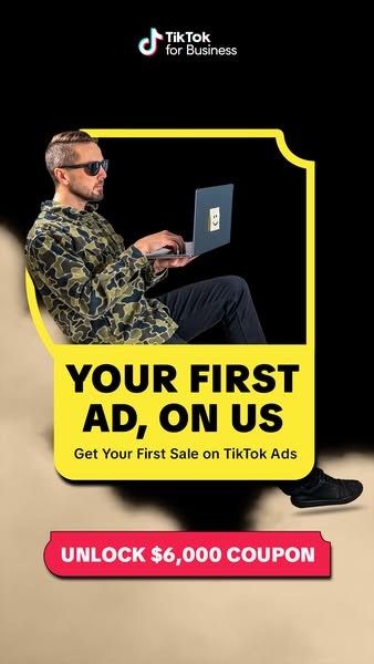 This image ad promotes TikTok ads and offers a coupon to new users.