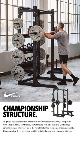 This image ad for the Nike Strength rack is designed to attract athletes looking to level up their training facility wit