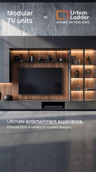 This image ad showcases Urban Ladder Home Interiors' modular TV units, emphasizing a curated entertainment experienc