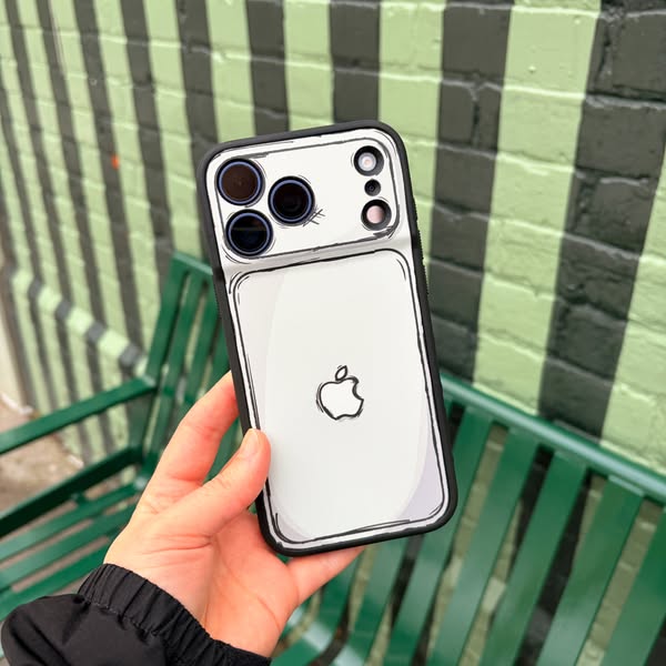 This ad showcases a phone case with a cartoon outline design, emphasizing its unique aesthetic.
