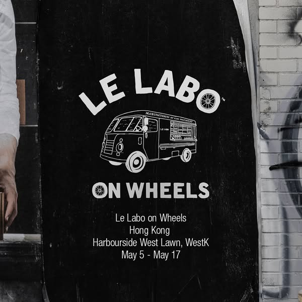 This image ad promotes Le Labo on Wheels in Hong Kong, showcasing a branded van and event details.