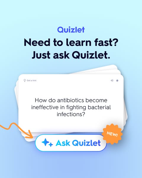This ad asks users to ask Quizlet when they need to learn something fast. It features a screen capture of a flashcard on