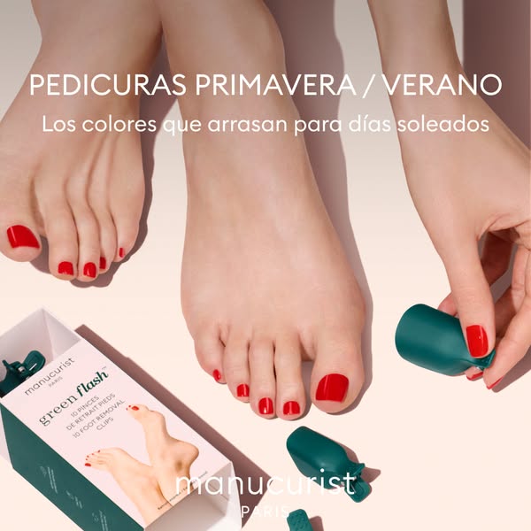 This ad showcases Manucurist's Green Flash nail polish and foot removal clips, emphasizing the colors suitable for s