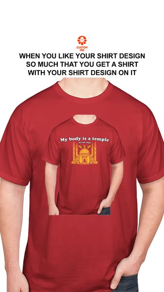 This ad for Custom Ink uses humor to showcase the level of appreciation a customer can have for their own shirt design. 