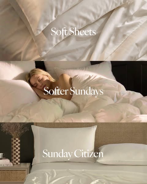 An image ad featuring bed sheets that are promoting rest and relaxation.
