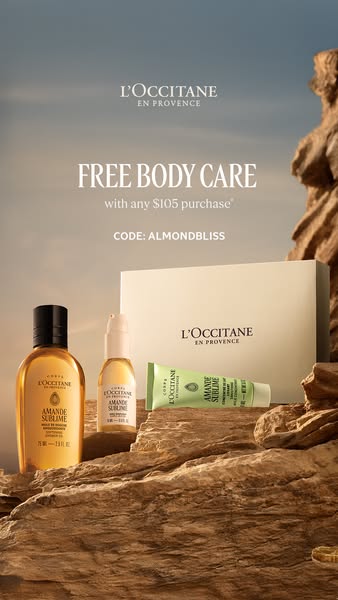This ad for L'Occitane en Provence promotes a free body care gift with any $105 purchase. The image features several