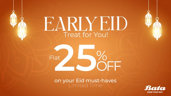 This ad promotes Bata shoes with a limited time offer of 25% off for Eid.
