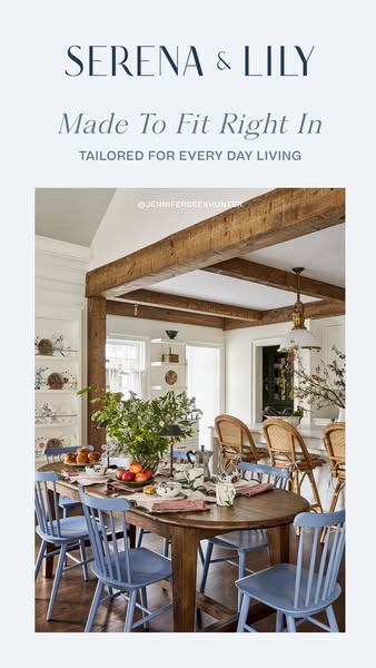 An image ad for Serena & Lily features a bright, airy dining room scene with the brand's furniture and decor, em