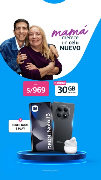 Ad promoting the Redmi Note 15 smartphone and Redmi Buds 6 Play, as a gift for mothers.