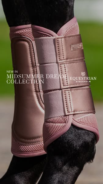 This ad showcases Equestrian Stockholm's new Midsummer Dream Collection featuring horse boots. The visual style is e