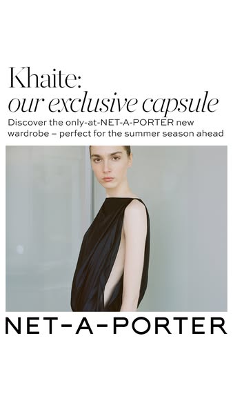 This ad features an image of a model wearing a Khaite dress. The ad copy announces the Khaite exclusive capsule, which i